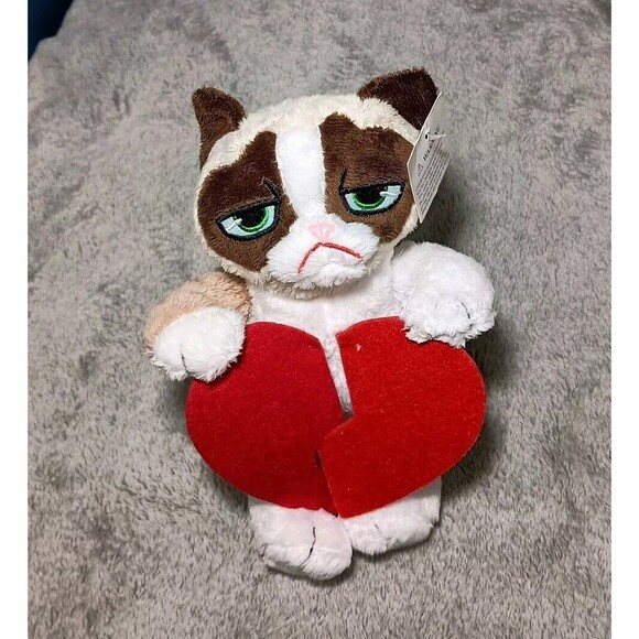 Grumpy Cat Plush Stuffed Animal Toy with Broken Heart Valentine's Day 9" - Picture 6 of 16